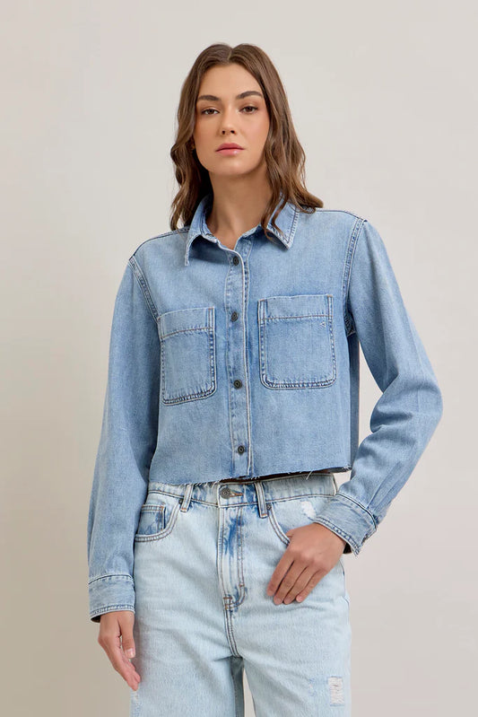 [ABBEY] Light Wash Cropped Denim Shirt