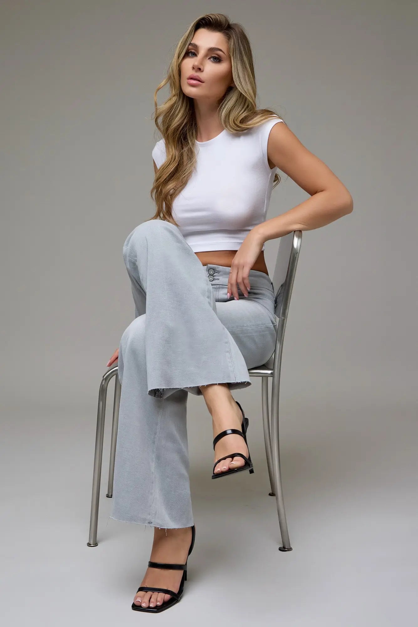 [HAPPI] Light Grey Denim Flare