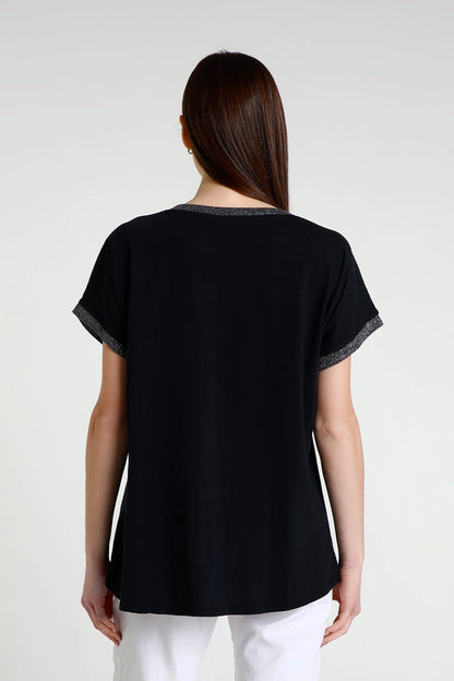 Vanya Abstract Black Short Sleeve Applique T-Shirt