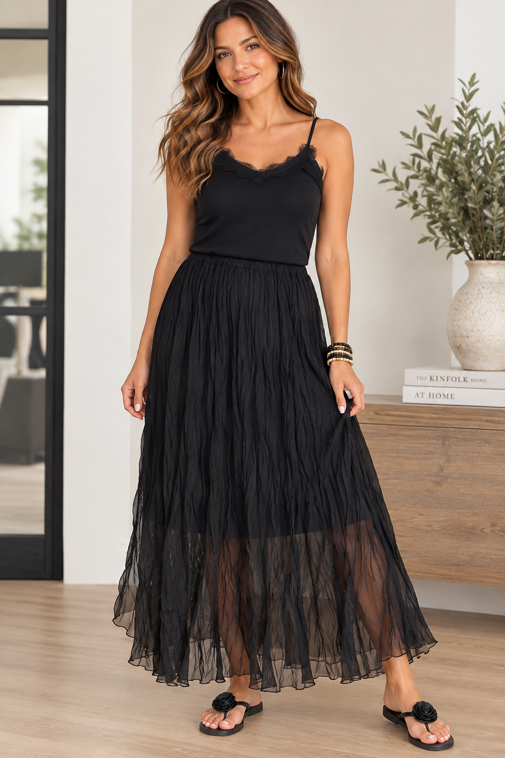 Sheer Crinkle Maxi Skirt