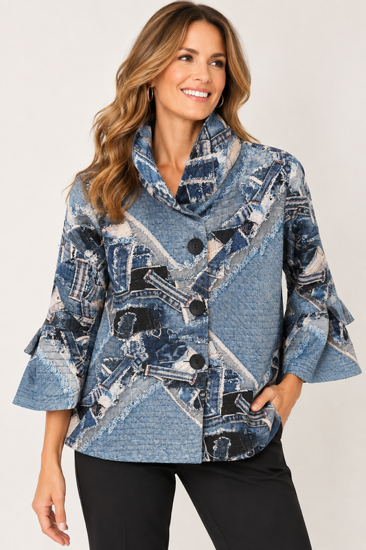 Denim Print Quilted Jacket
