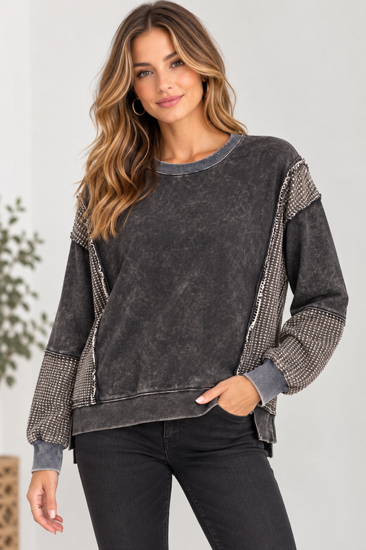 Washed Mixed Media Sweatshirt