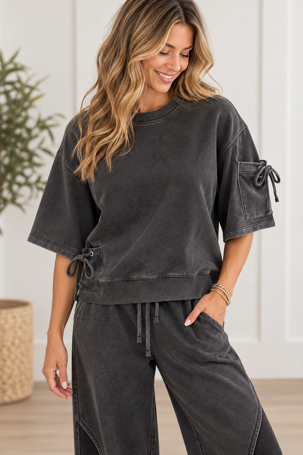 Washed French Terry Oversized Tie Top
