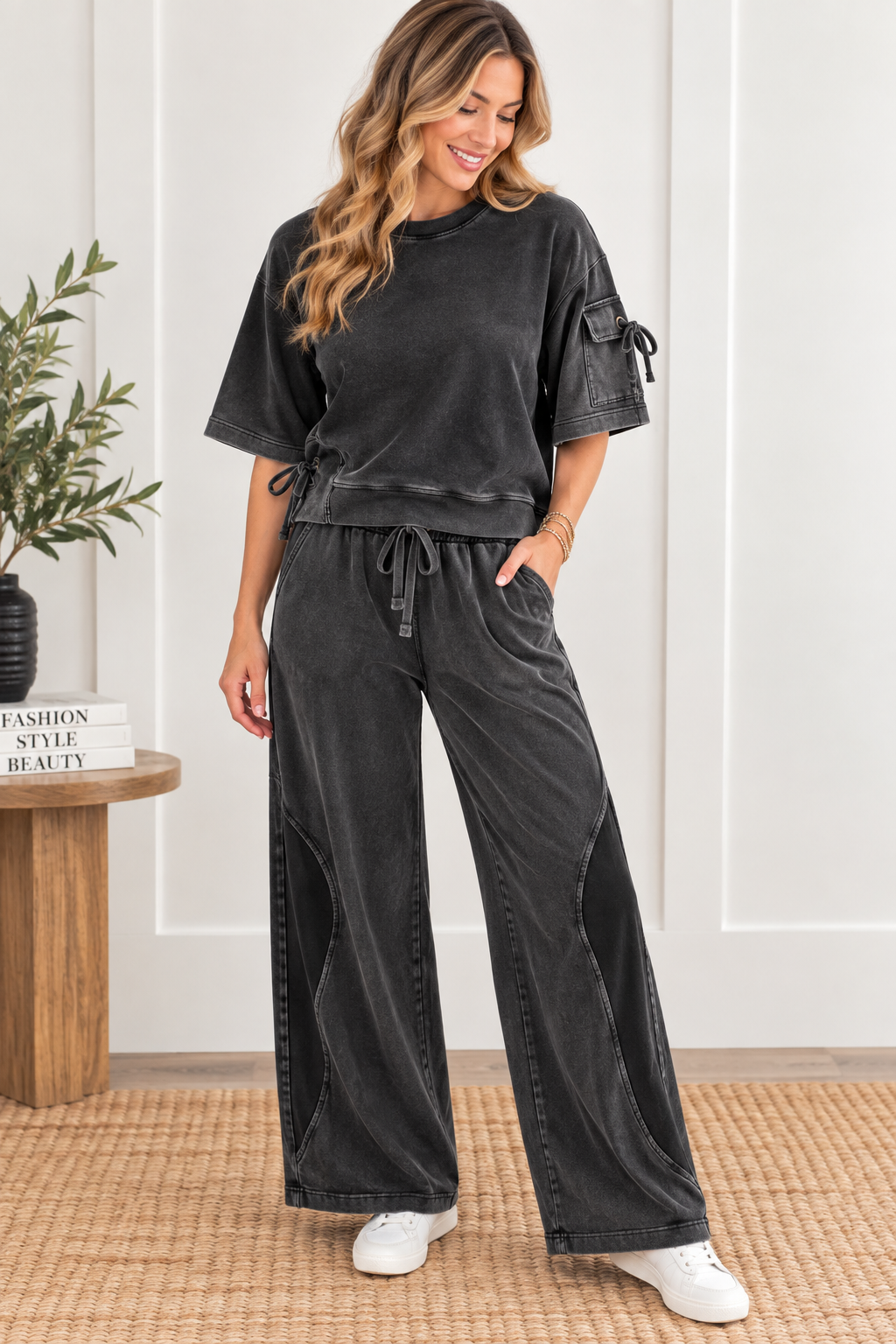 Washed Wide Leg French Terry Sweatpant