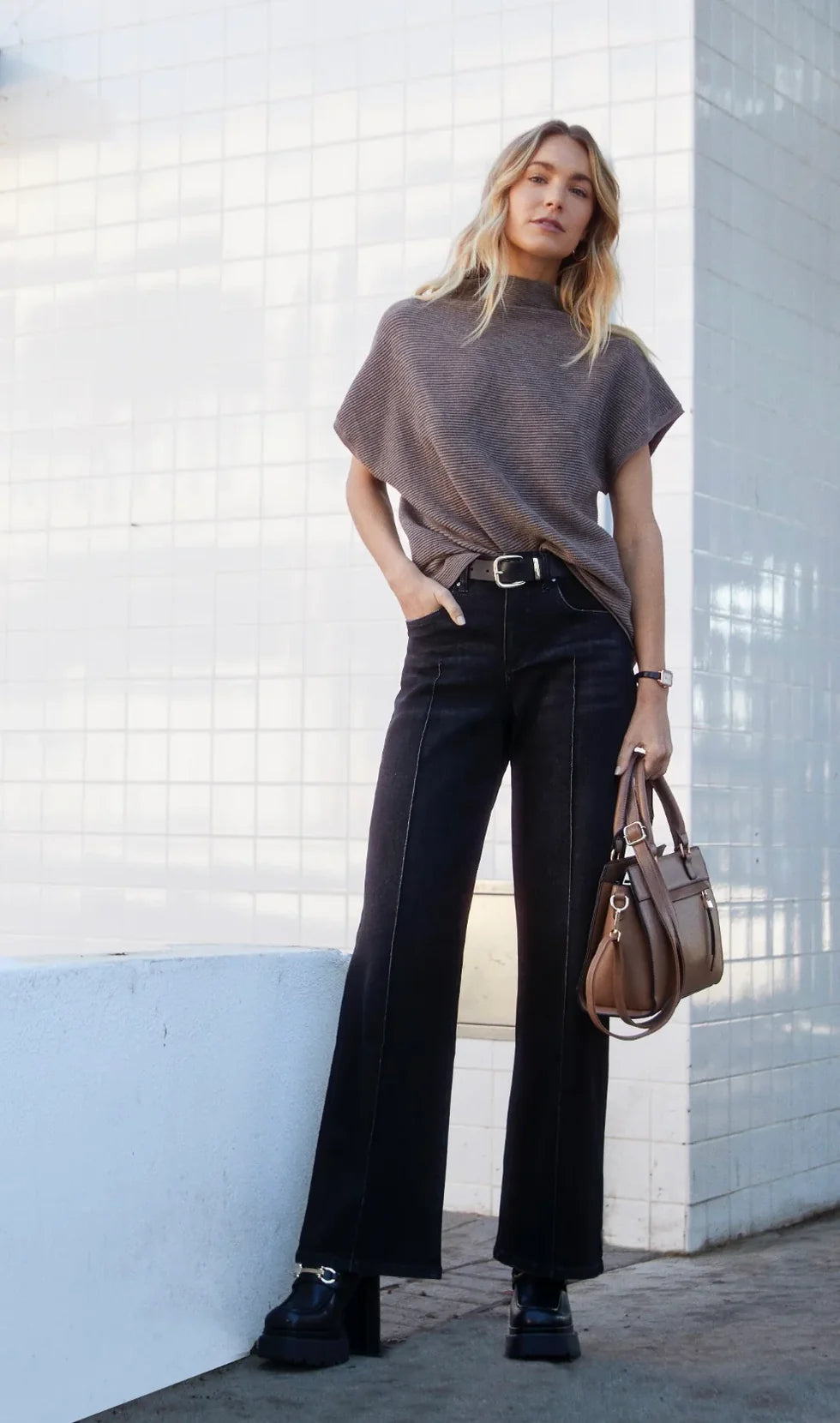 Olivia Pintuck Wide Leg, Black Wash