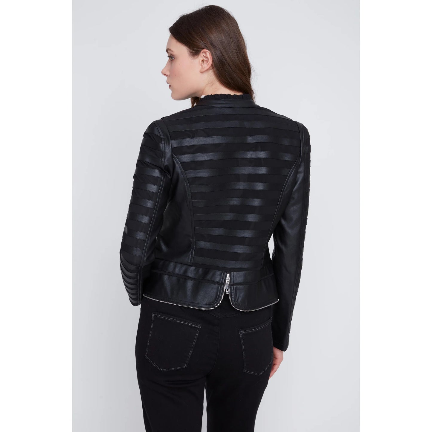 Faux Leather Mesh Zip Jacket
