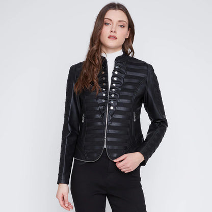 Faux Leather Mesh Zip Jacket