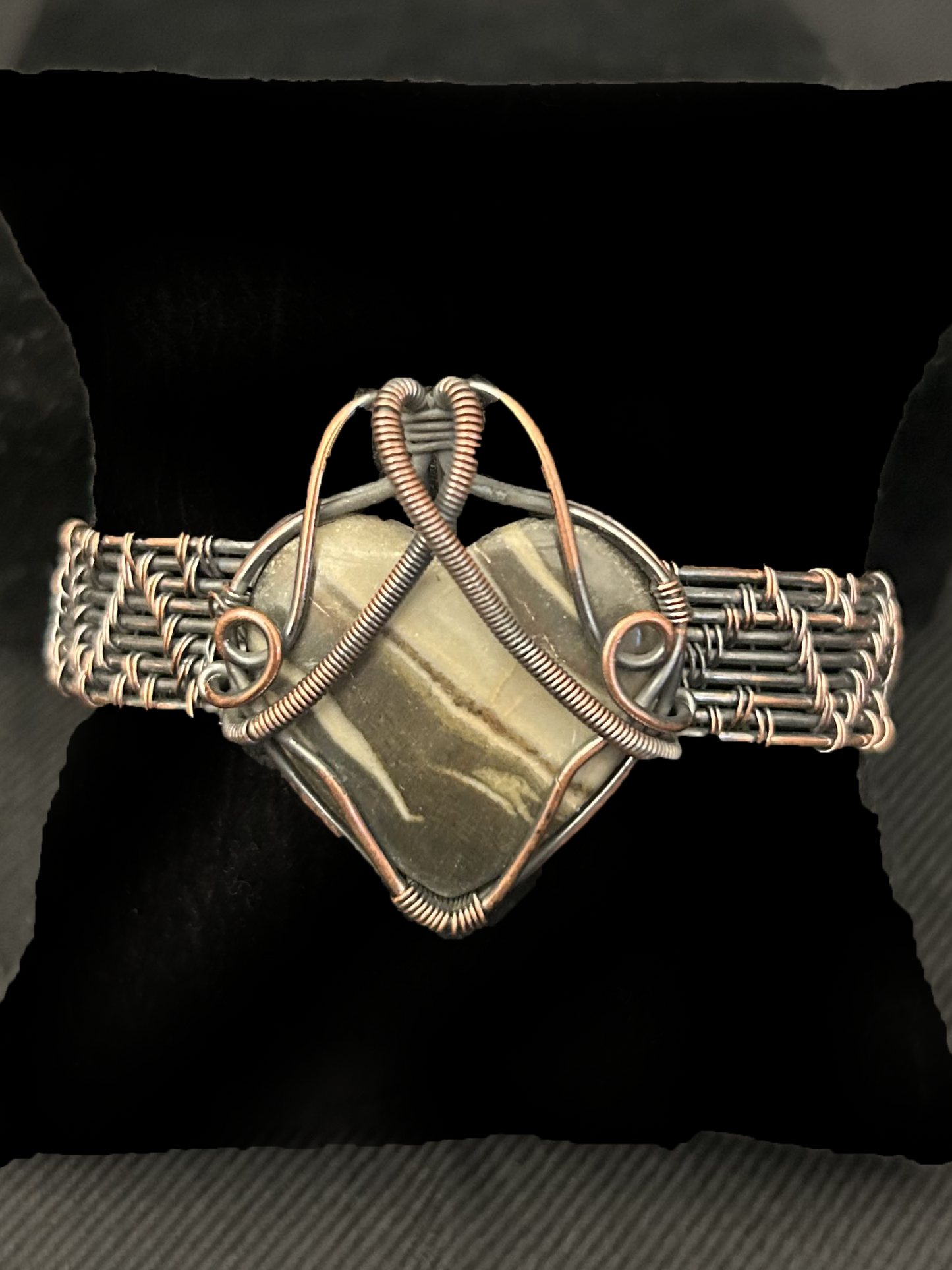 Heart Stone Wire-Wrapped Cuff Bracelet