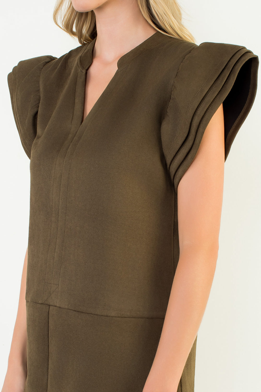 Flutter Sleeve Suede Dress