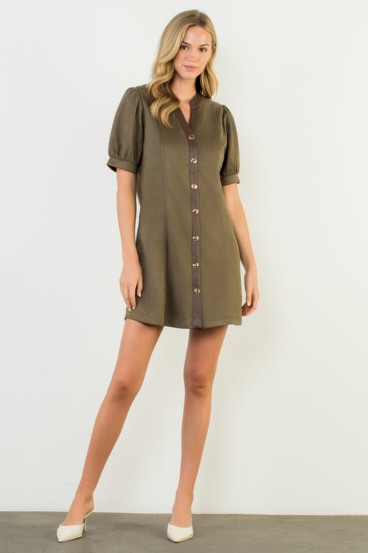 Puff Sleeve Suede Dress