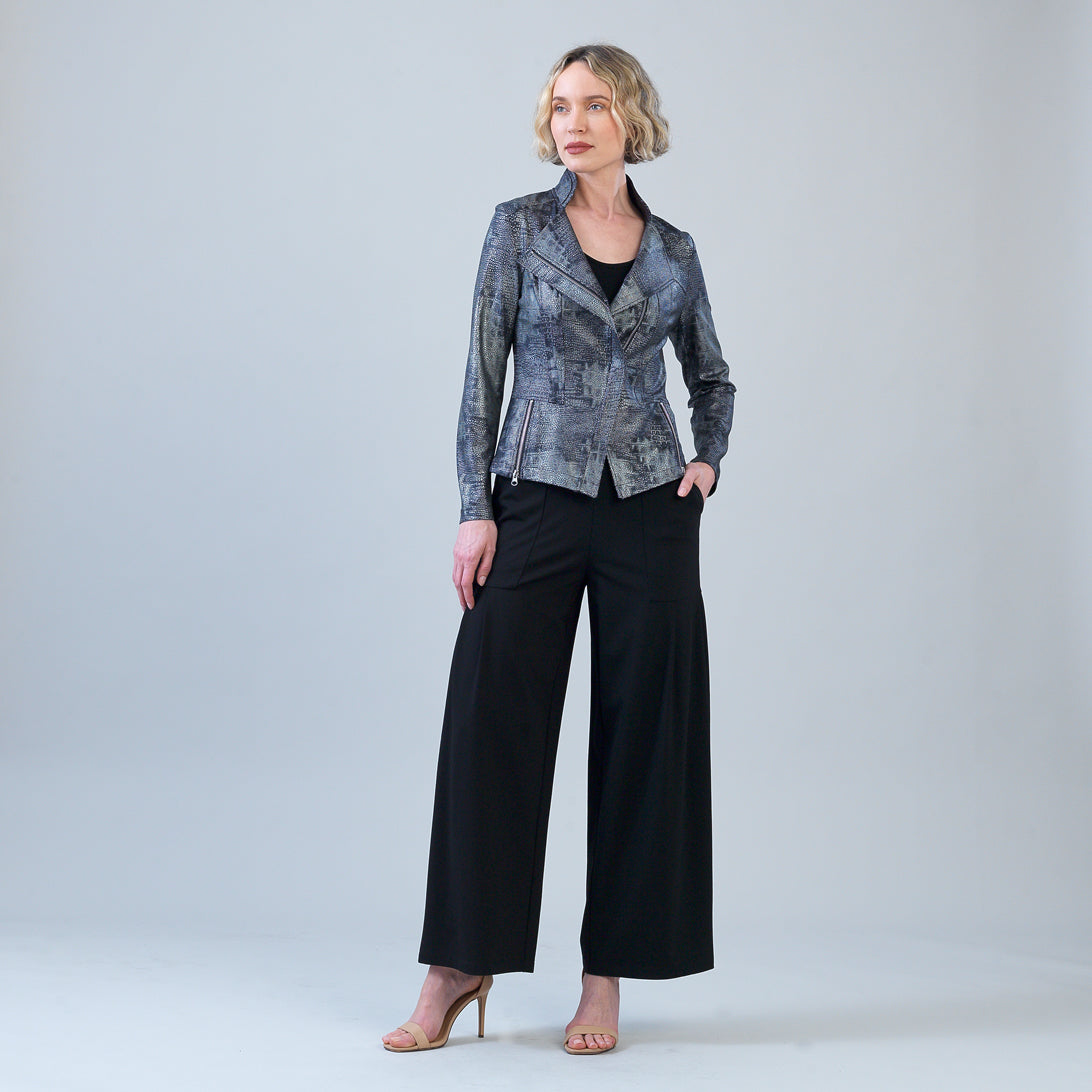Metallic Liquid Leather™ Textured Signature Jacket - Gunmetal Silver