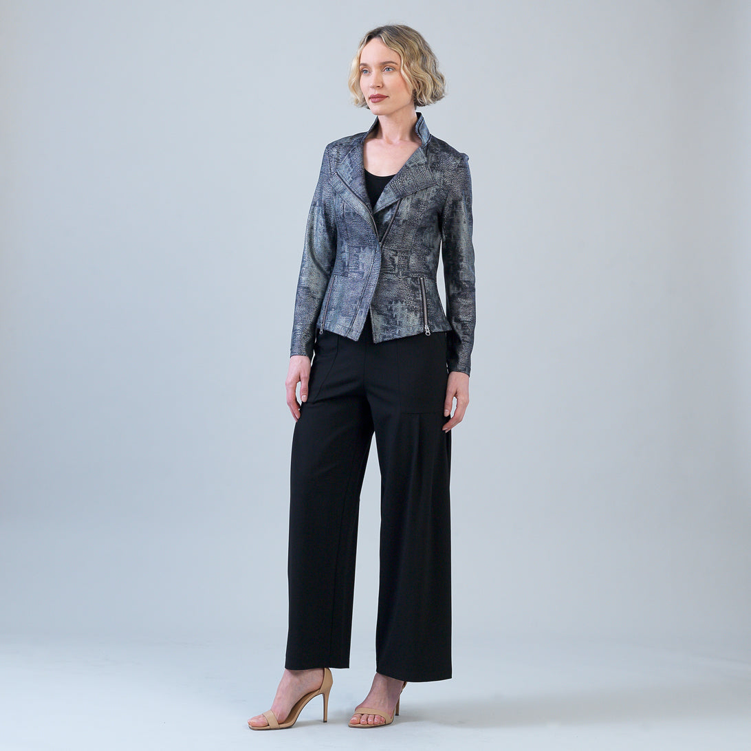 Metallic Liquid Leather™ Textured Signature Jacket - Gunmetal Silver