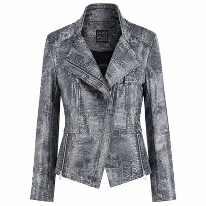 Metallic Liquid Leather™ Textured Signature Jacket - Gunmetal Silver