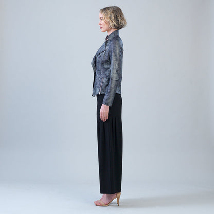 Metallic Liquid Leather™ Textured Signature Jacket - Gunmetal Silver
