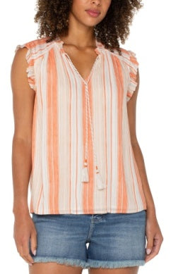 Short Sleeve Woven Blouse With Ties