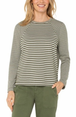 Long Sleeve Crew Neck Knit Top W/ Seaming