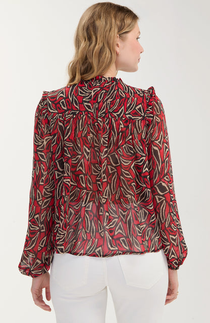 Long Sleeve Woven Blouse W/ Pintucks