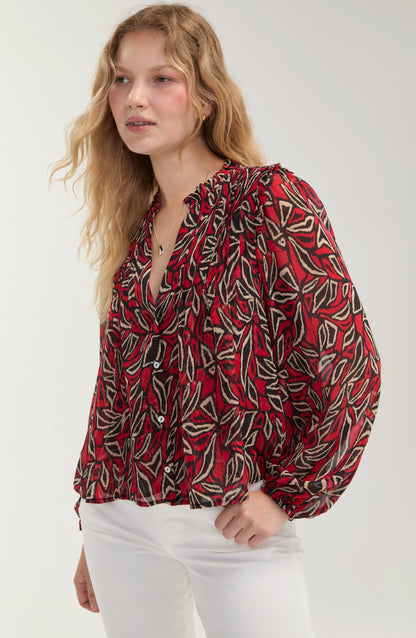 Long Sleeve Woven Blouse W/ Pintucks