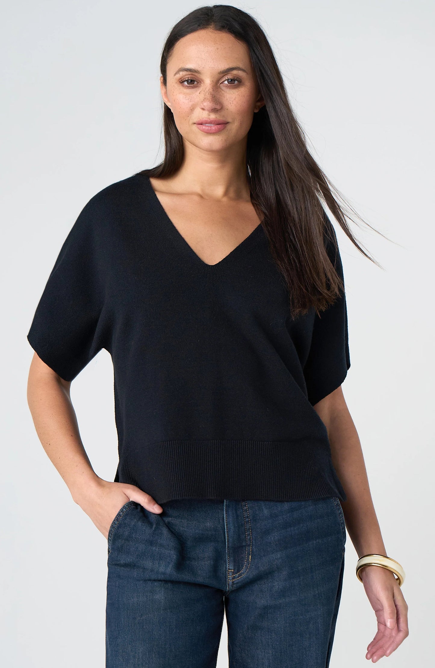 Short Sleeve V-neck Dolman Sweater