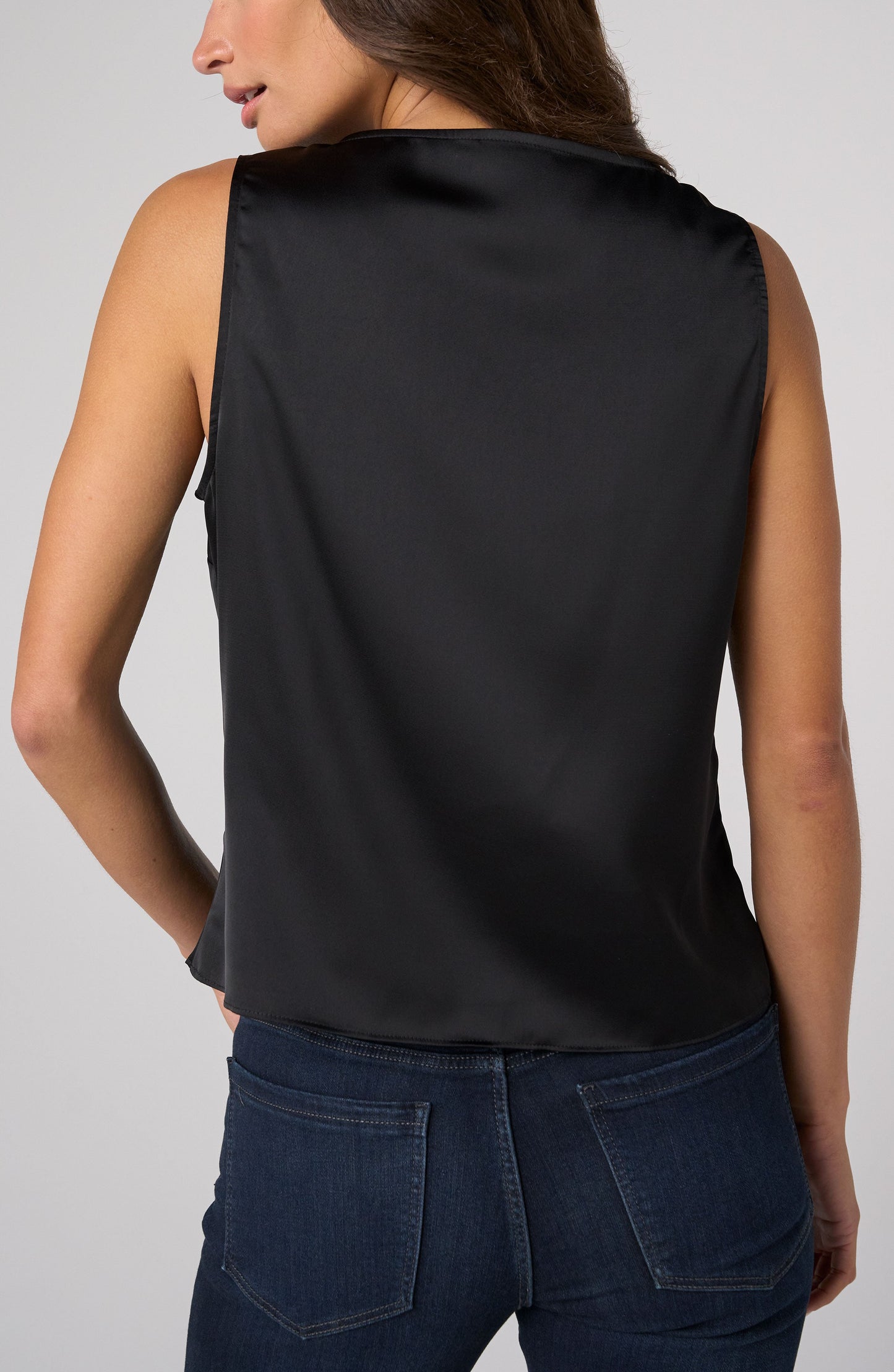 V-neck Woven Tank W/ Lace Trim