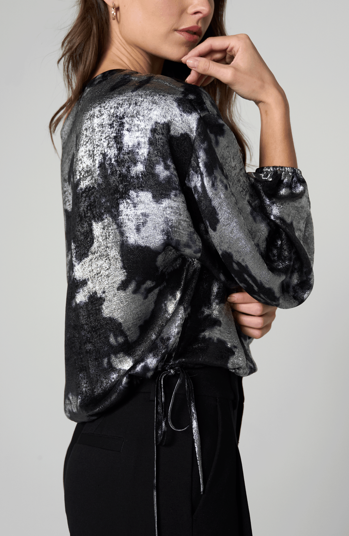 Long Sleeve One Shoulder Woven Top W/ Ties