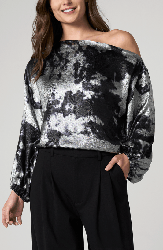 Long Sleeve One Shoulder Woven Top W/ Ties