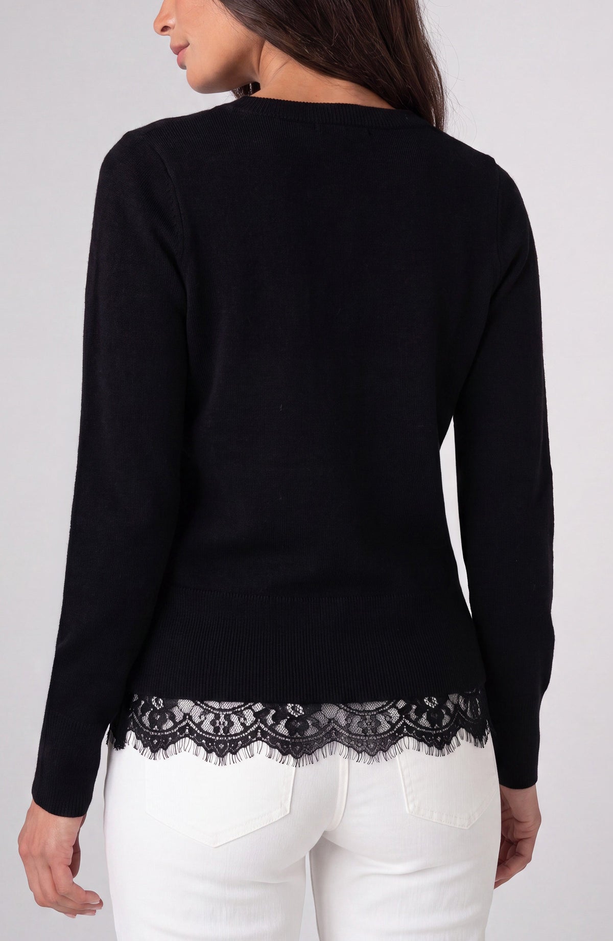 V-neck Long Sleeve Sweater W/ Lace