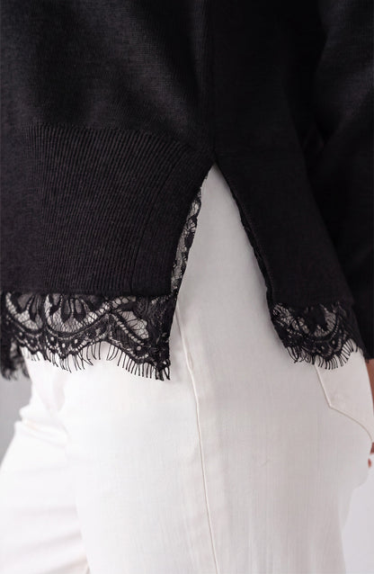 V-neck Long Sleeve Sweater W/ Lace