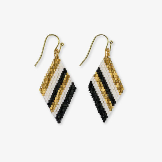 Zelda Diagonal Stripes Beaded Diamond Drop Earrings Black