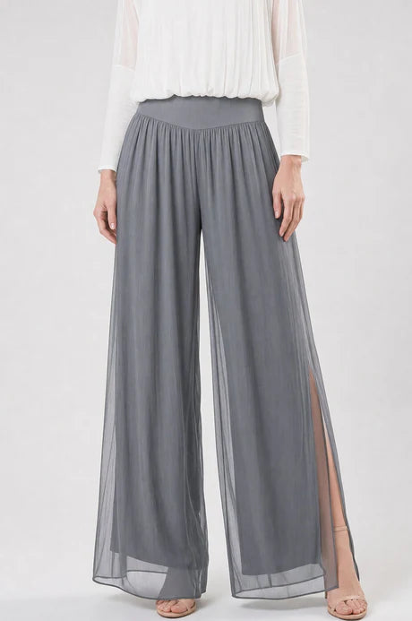 Eva Silk Side Slit Medium Gray Pant