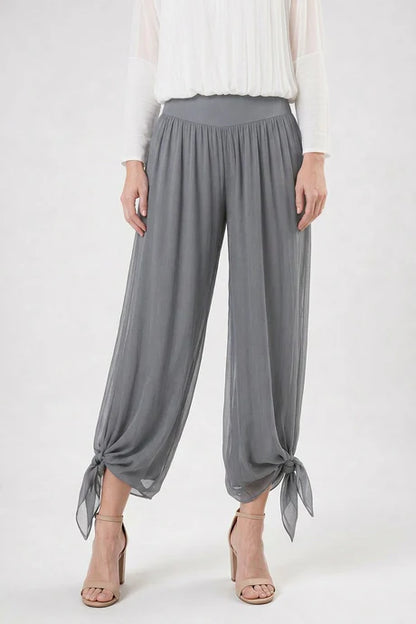 Eva Silk Side Slit Medium Gray Pant