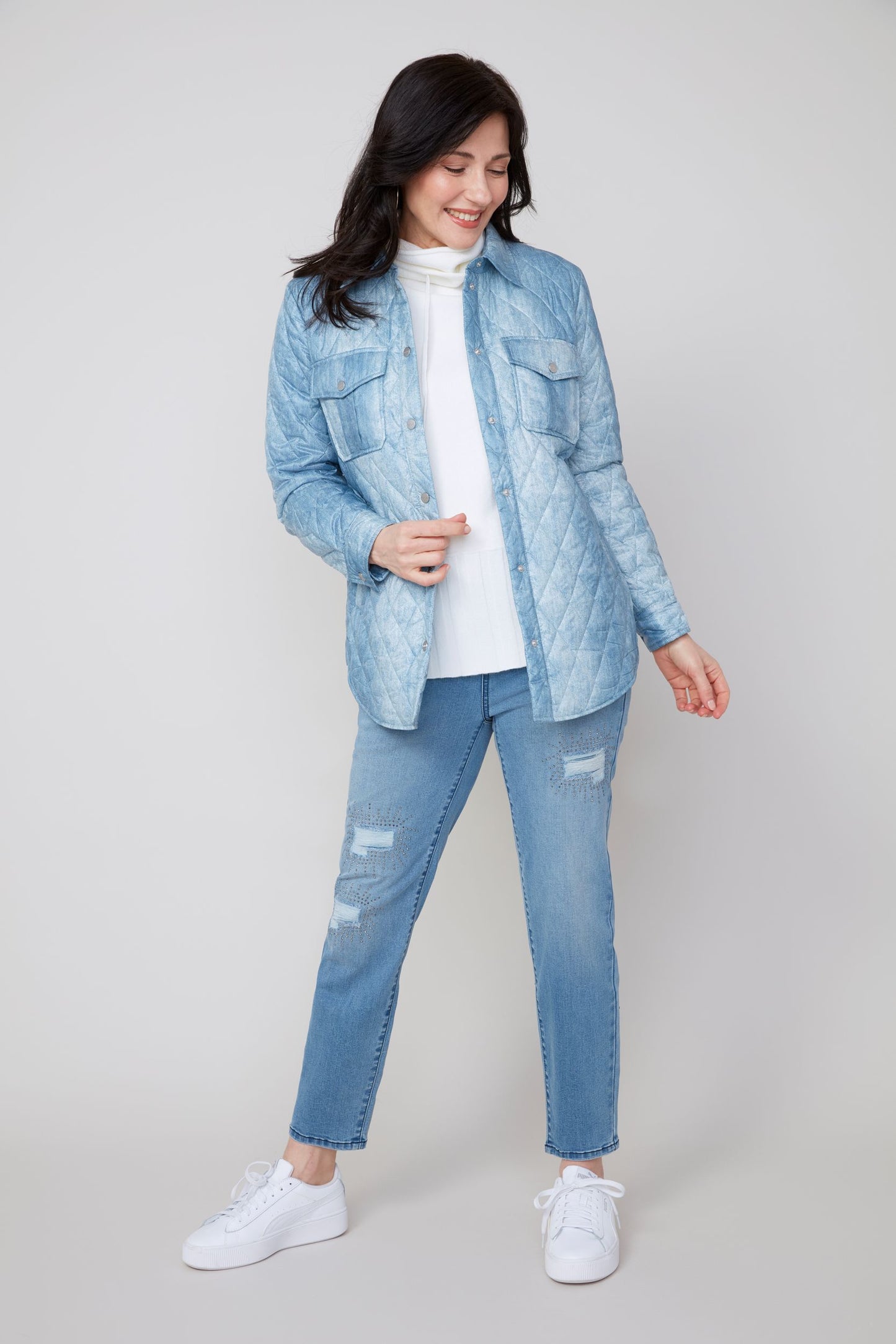 Denim Print Quilted Shacket