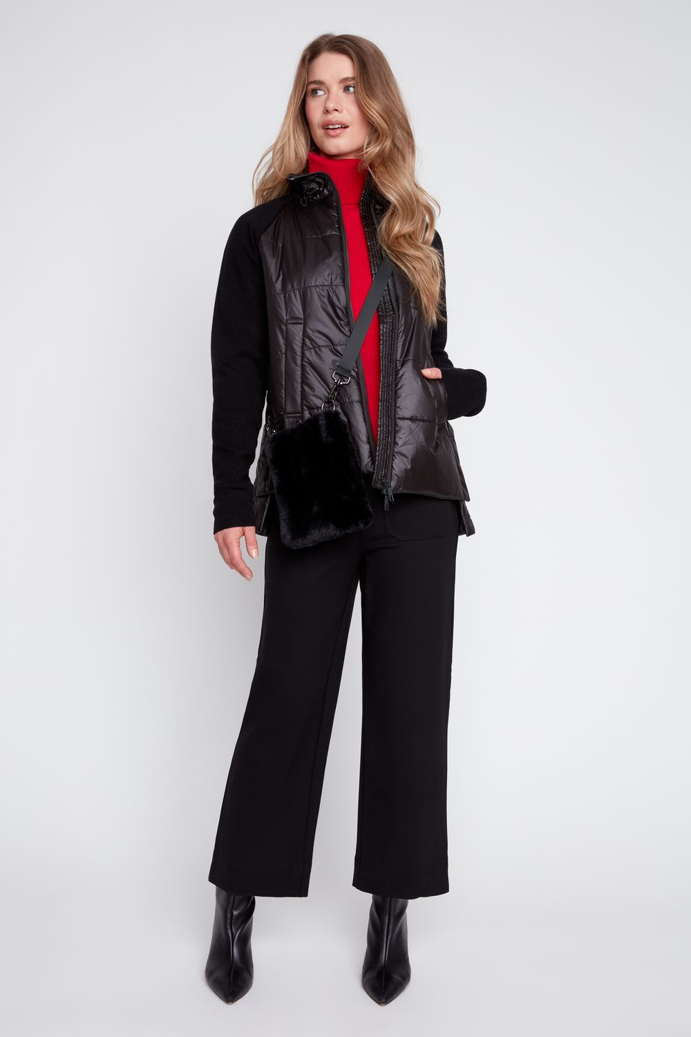 Black Mixed-Media Puffer Jacket