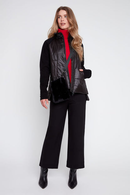 Black Mixed-Media Puffer Jacket