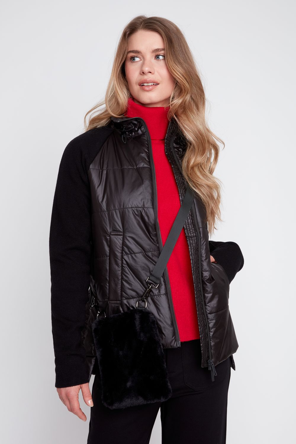 Black Mixed-Media Puffer Jacket