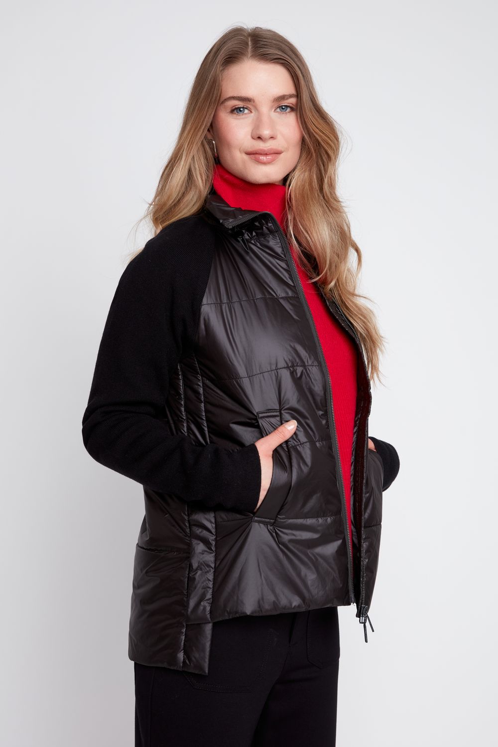 Black Mixed-Media Puffer Jacket