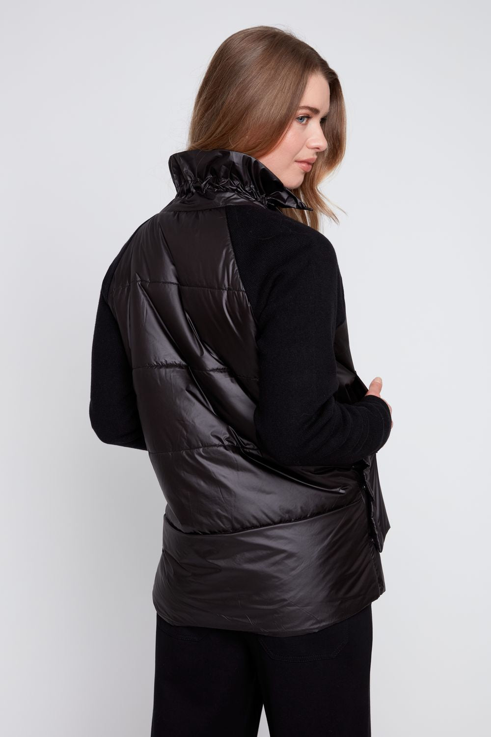 Black Mixed-Media Puffer Jacket