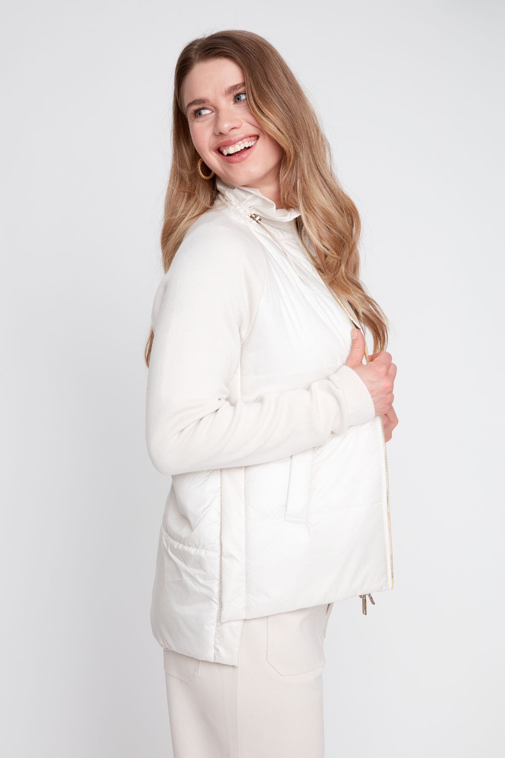 Oyster Mixed-Media Puffer Jacket
