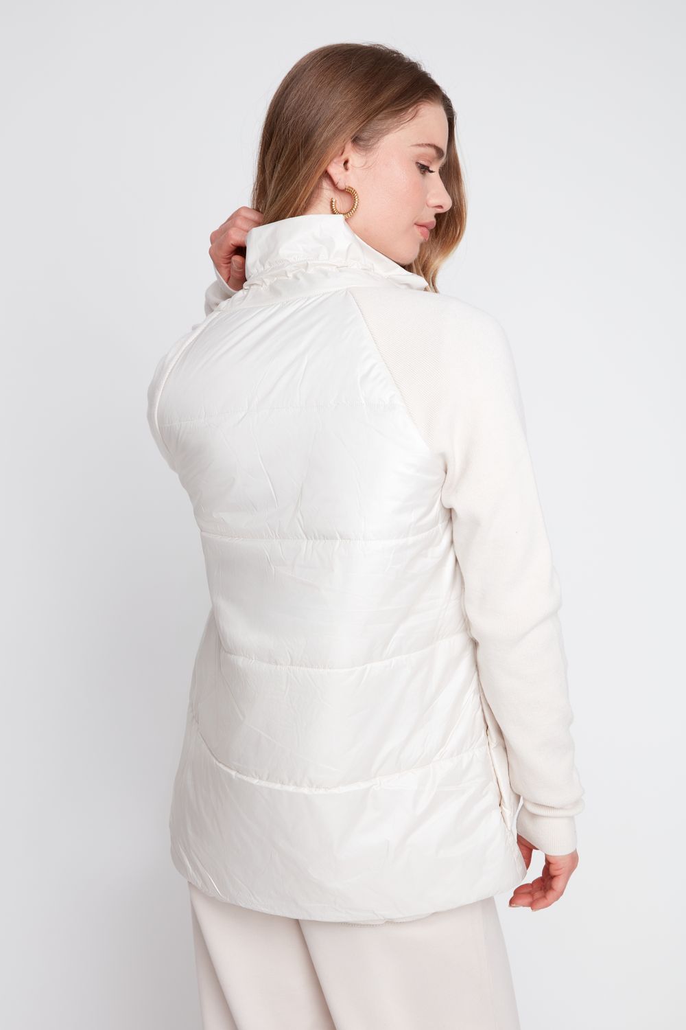 Oyster Mixed-Media Puffer Jacket