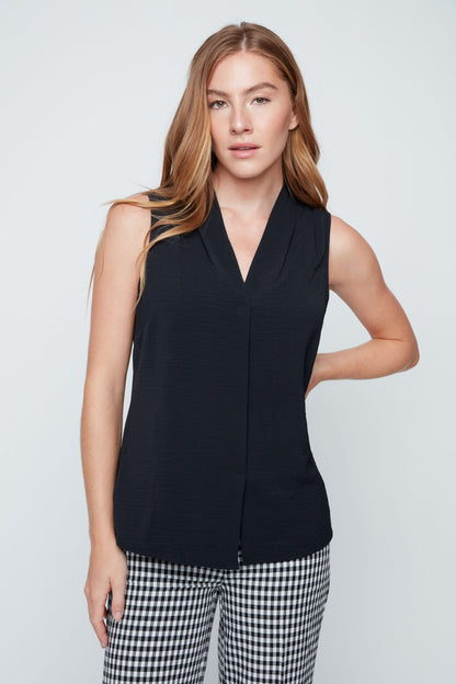 Sleeveless V-Neck Essential Top- Black