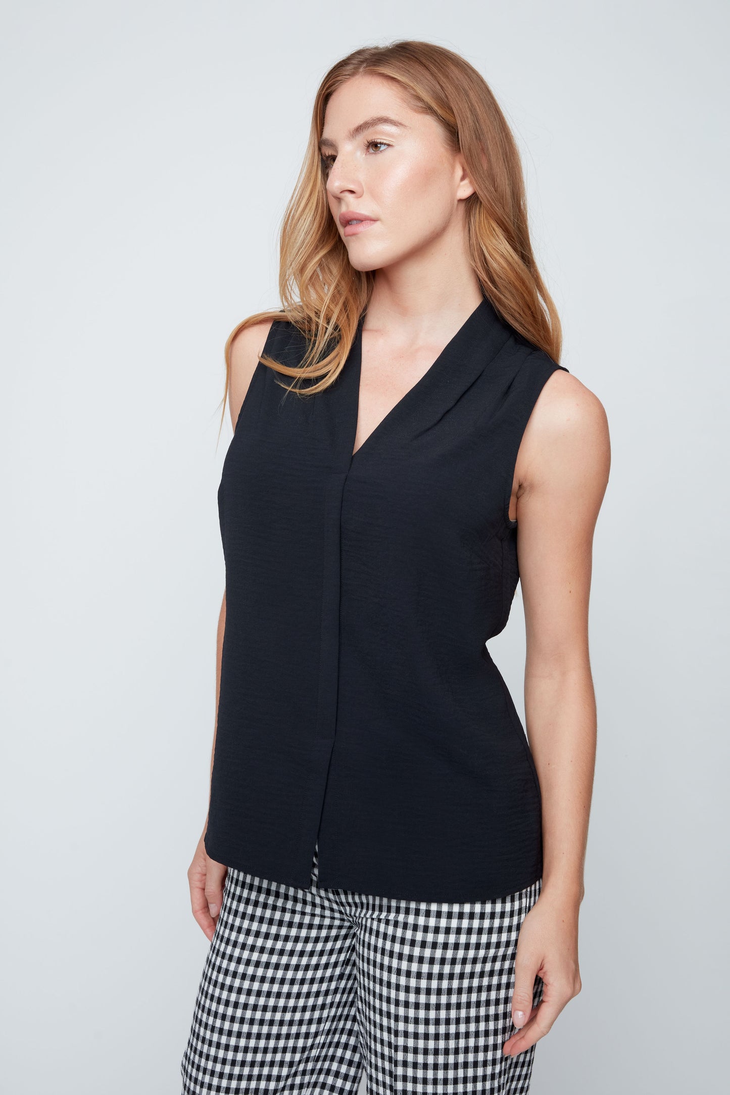 Sleeveless V-Neck Essential Top- Black