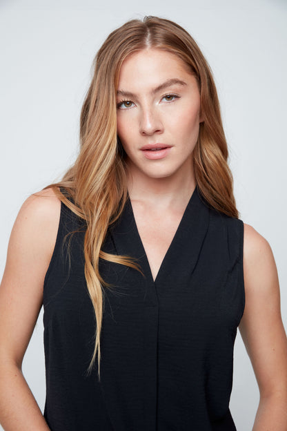 Sleeveless V-Neck Essential Top- Black