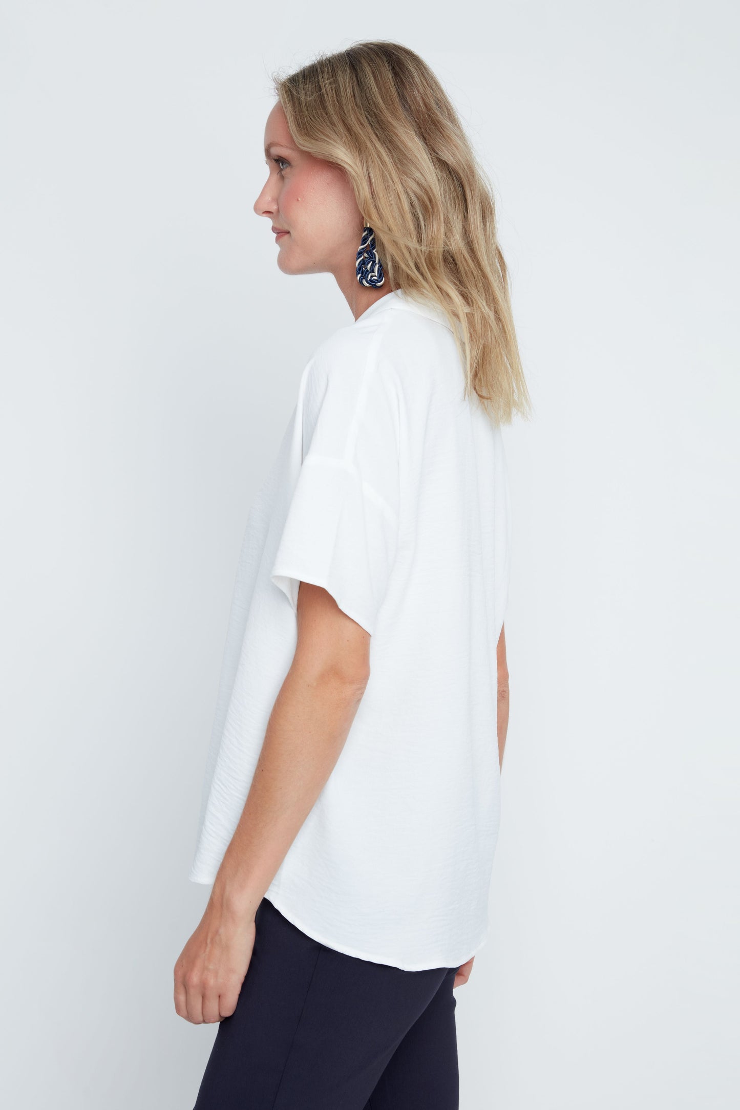 Effortless V-Neck Short Sleeve Blouse- Creme