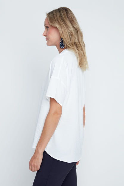 Effortless V-Neck Short Sleeve Blouse- Creme