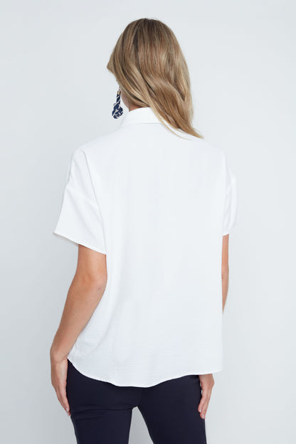 Effortless V-Neck Short Sleeve Blouse- Creme