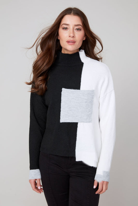 Colorblock Pocket Turtleneck Sweater Black Combo