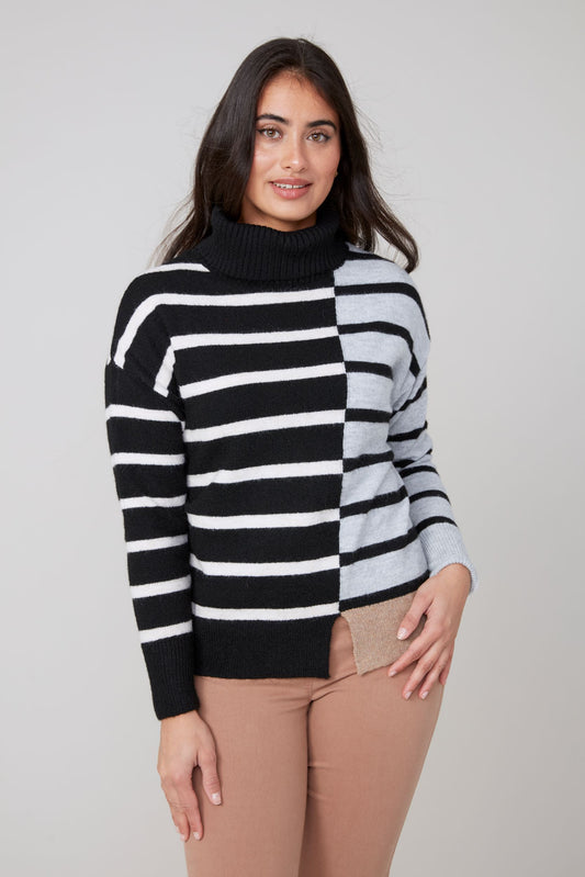 Striped Colorblock Turtleneck Sweater
