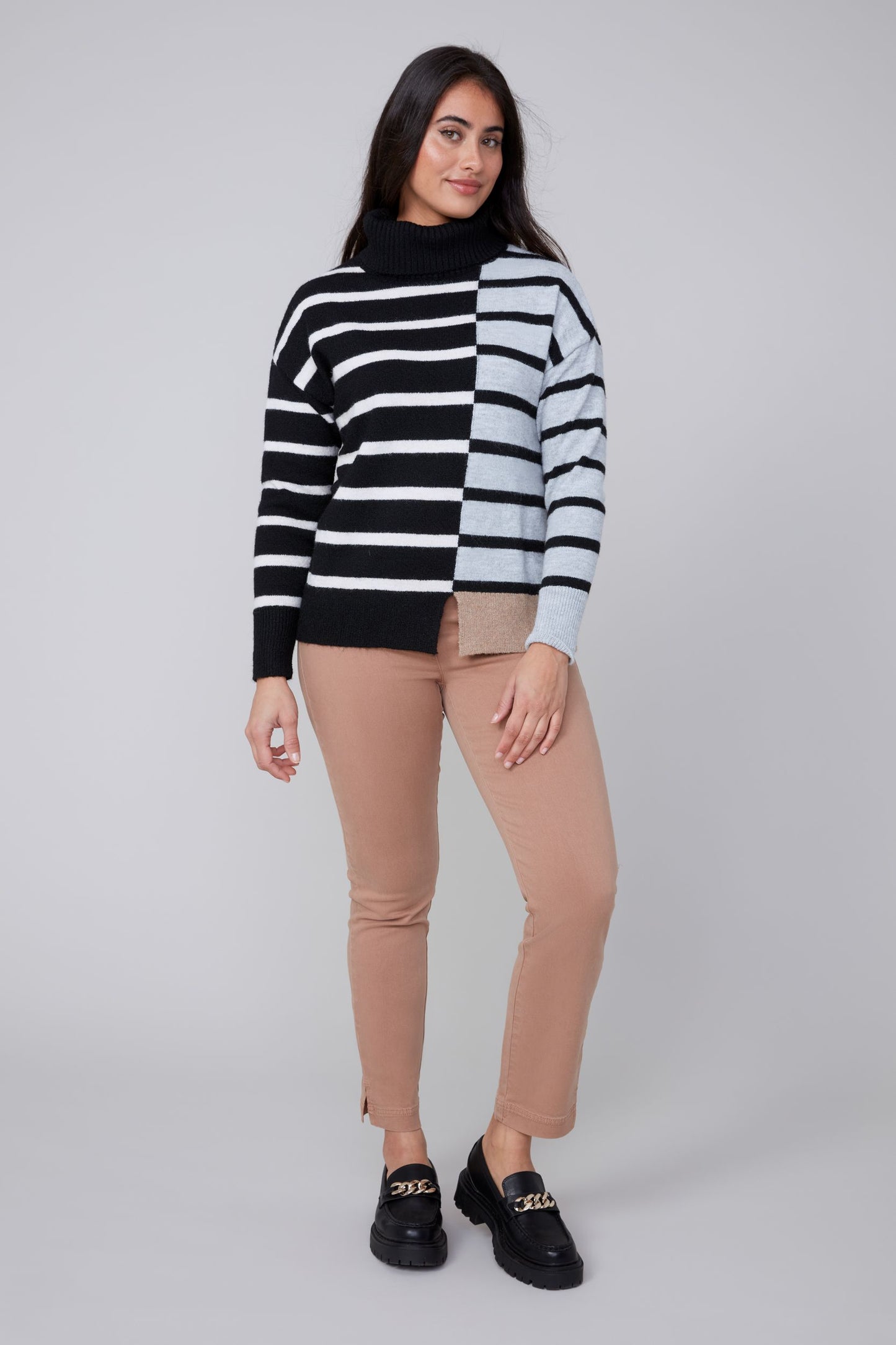 Striped Colorblock Turtleneck Sweater