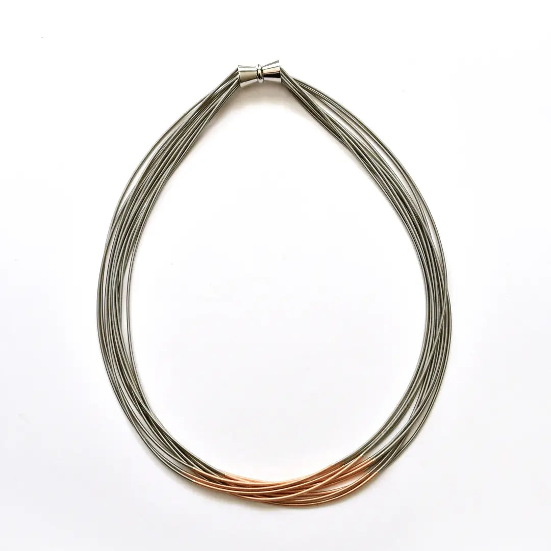 Multi-Strand Silver Wire Necklace with Peach Segment
