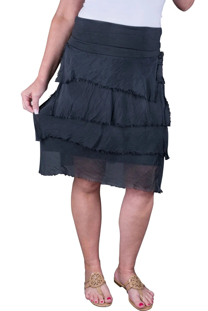 Marisa Silk Charcoal Ruffle Skirt